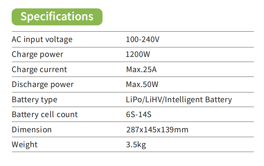 1200W/25A Intelligent Balance Charger for 6S/12S/14S LiPo/LiHV Batteries