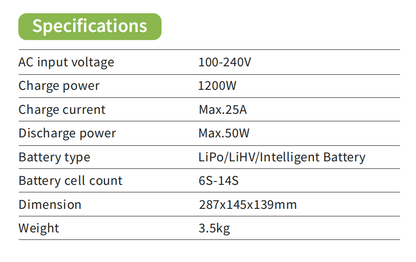 1200W/25A Intelligent Balance Charger for 6S/12S/14S LiPo/LiHV Batteries