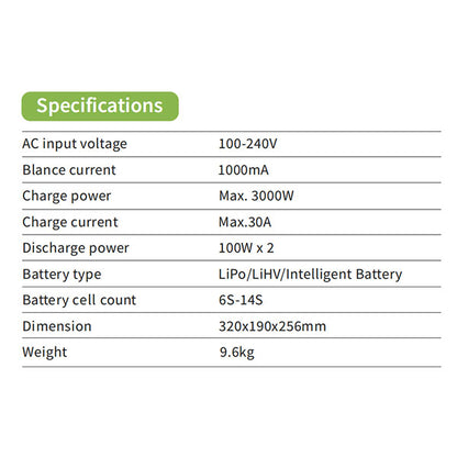 2CH 30A Intelligent Balance Charger for 6S/12S/14S LiPo/LiHV Batteries